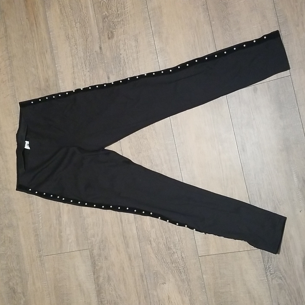 Zeza B Leggings Faux Pearl Bead Side Trim Size M